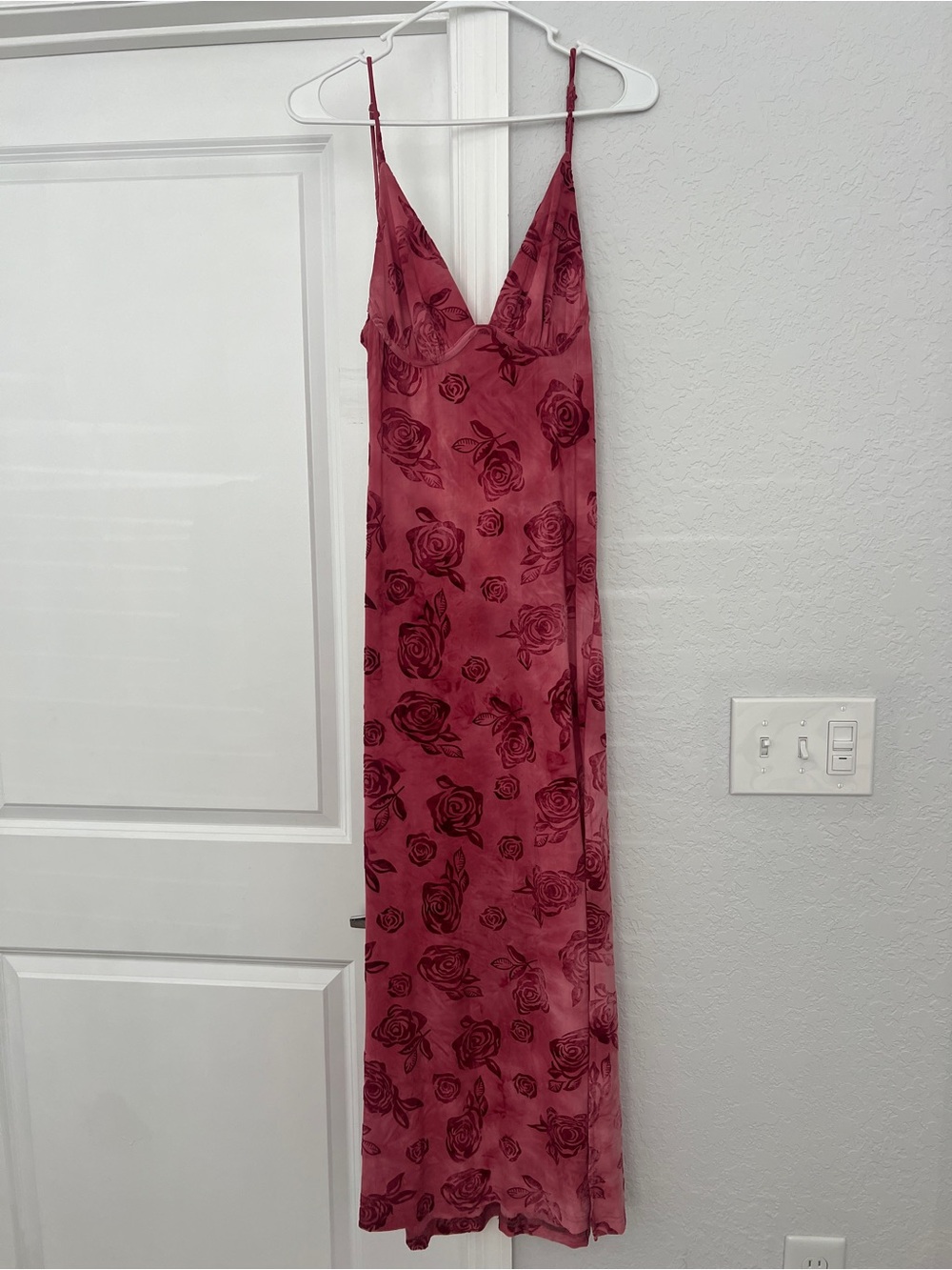 Hello Molly Rose-Print Velvet Maxi in Dusty Rose